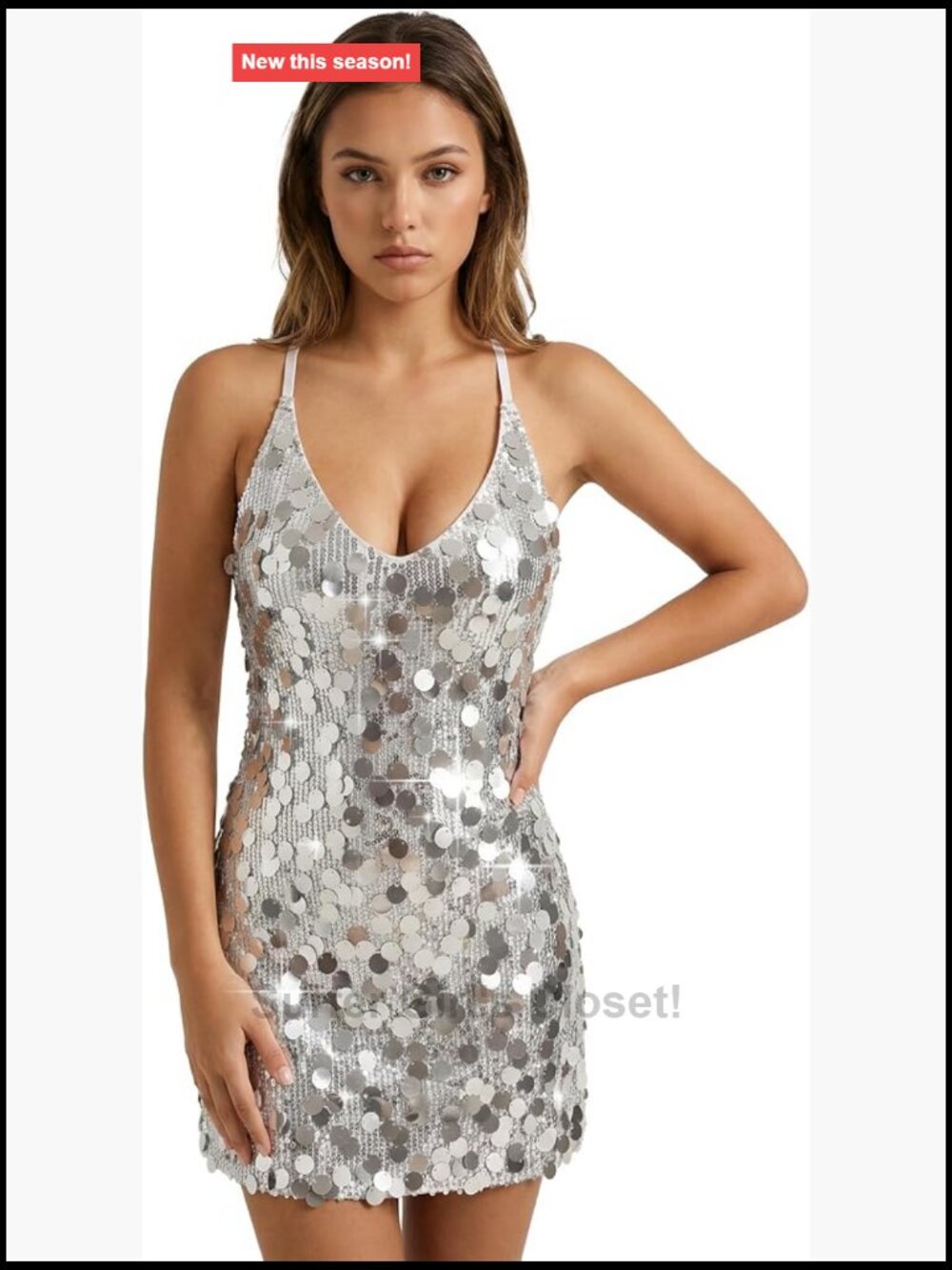 Sequin Dress for Women Spaghetti Strap Bodycon Mini Club Party Dress